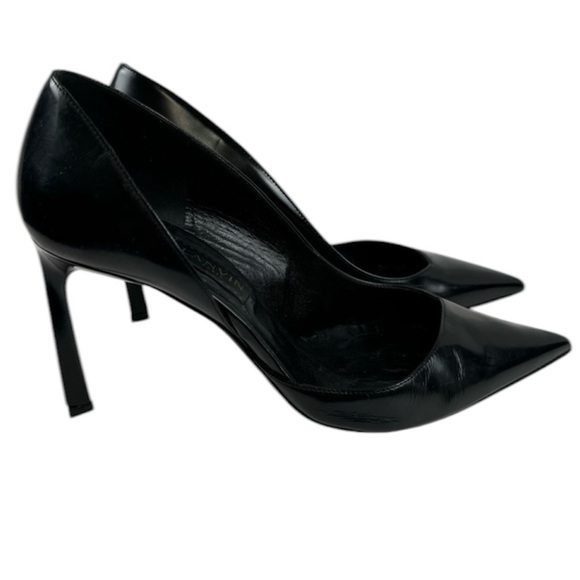 Lanvin Paris Black Pump Heels Leather Asymmetrical Cutout Italy US 7 - Picture 1 of 12